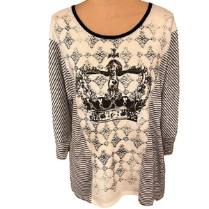Cato black and white crown embellished top size medium